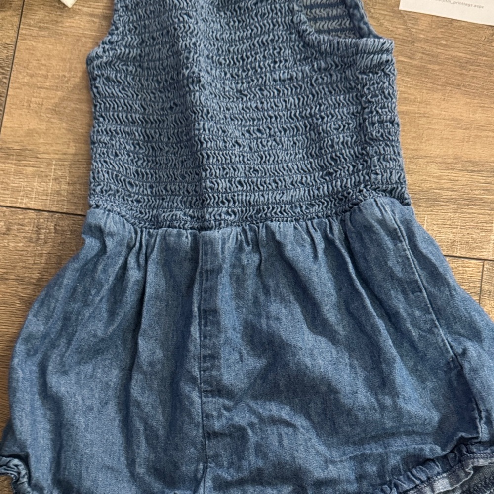 wonder nation Blue Smocked Denim Romper